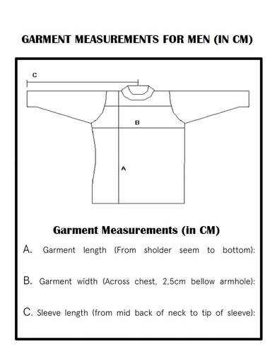 Men's Size Chart picture for Norwegian Sweaters and Cardigans