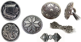 Norwegian pewter clasps and buttons for sweaters and cardigans