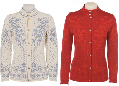Camilla ladies cardigan made with Norwegian Wool available in colours white or red